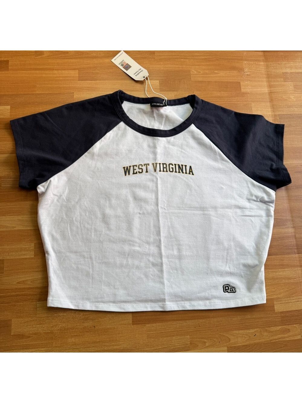 Hype & Vice West Virginia short sleeve crop top NWT size XL Blue and white